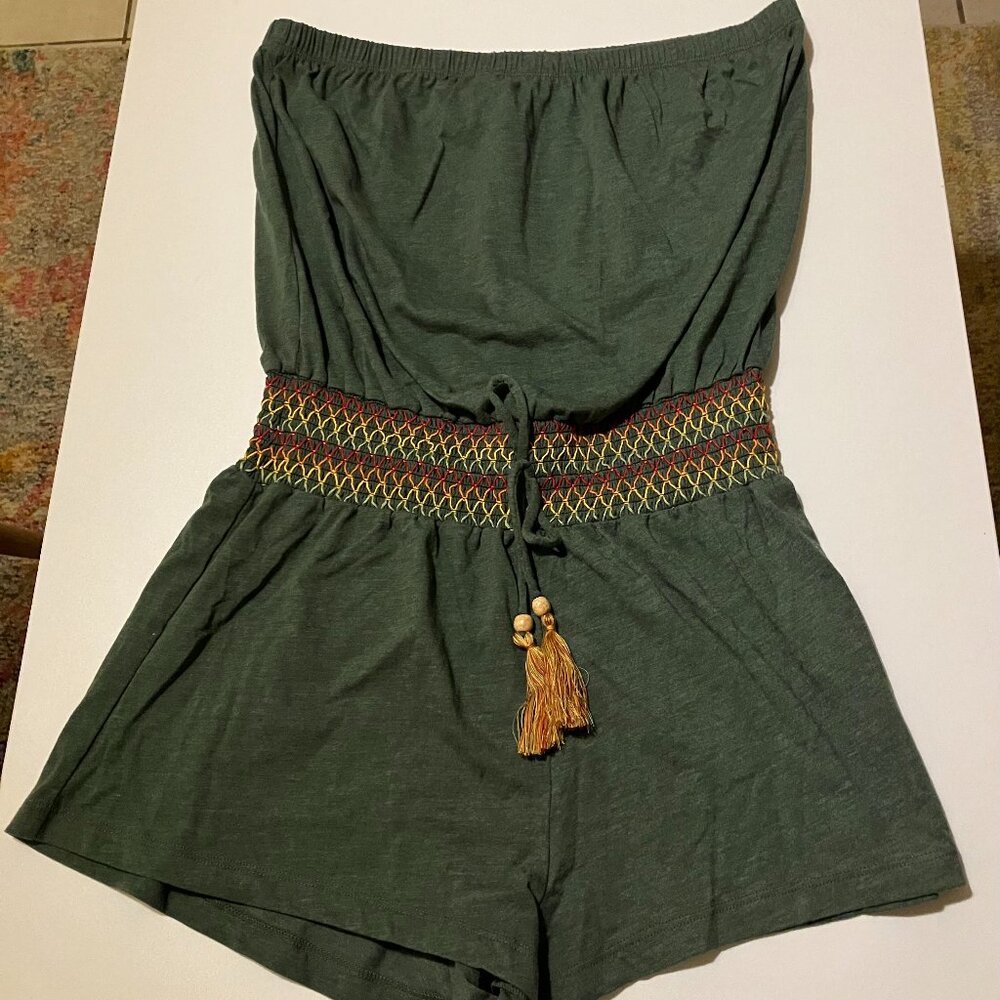 Soluna Strapless Drawstring Waist Cover-Up Romper - Green - Medium